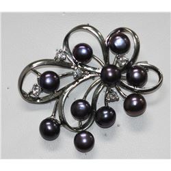 BLACK  PEARL AND CZ BROOCH