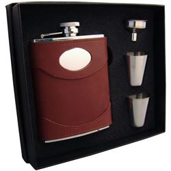 Visol Armstrong 6oz Brown Leather Flask Gift Set