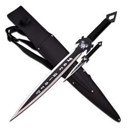 27" FULL TANG STAINLESS STEEL SWORD W/ 10" THROWING KNI