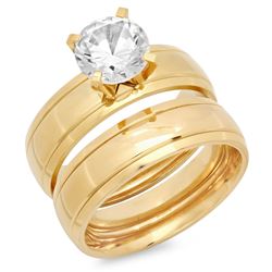 Gold Plated Stainless Steel Double Engagement Ring 18 K