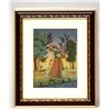 Image 1 : HAND MADE GEM STONE PANTING OF INDIAN LADY W/3 GAZELLES