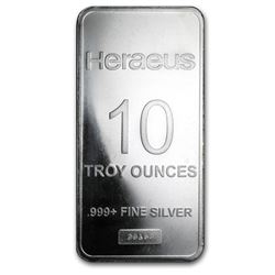 10 oz Silver Bar - Heraeus (Pressed)