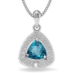 GENUINE 0.58 CTW BLUE TOPAZ AND DIAMOND PLATINUM PLATED