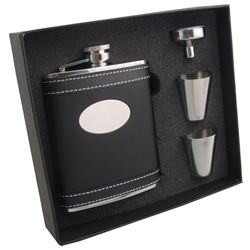 Visol Marlon Black Leather White Stitches 6oz Flask Gif