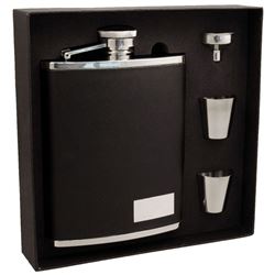 Visol Eclipse S Black Leather 18oz Deluxe Flask Gift Se