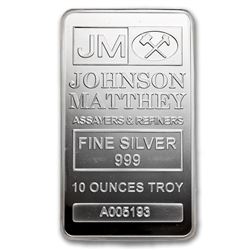 10 oz Silver Bar - Johnson Matthey (New/JM Logo Reverse