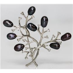 BLACK PEARL CZ BROOCH .925 STERLING SILVER