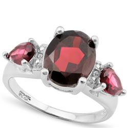 GENUINE 4.21 CTW GARNET AND DIAMOND PLATINUM PLATED .92