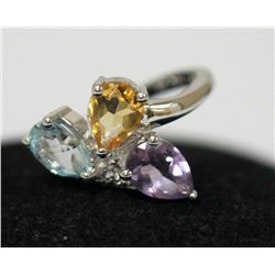 AMETHYST CIZRINE & BLUE TOPAZ RING .925 STERLING SILVER