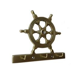 Nautical Antique Style Brass Steering Wheel Key Rack 7"