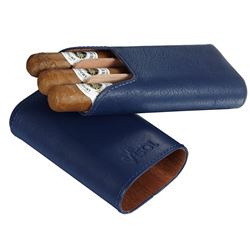 Visol Cuero Genuine Blue Leather 3-Finger Cigar Case