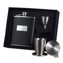 Visol Ontario Black Leather 6oz Stellar Flask Gift Set