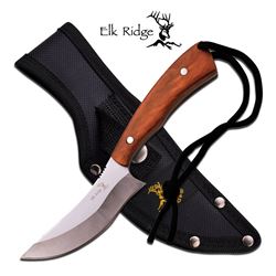 ELK RIDGE 7.6" BROWN MAPLE BURL WOOD HANDLE FIXED BLADE