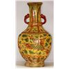 Image 1 : YELLOW PORCELAIN VASE W/ PICTURES ON IT