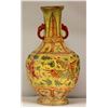 Image 2 : YELLOW PORCELAIN VASE W/ PICTURES ON IT