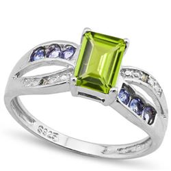 GENUINE 1.00 CTW PERIDOT AND TANZINAITE PLATINUM PLATED