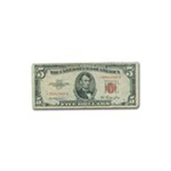 1953 $5.00 U.S. Note Red Seal Avg Circ VG/VF