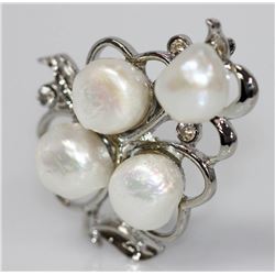 HEART SHAPE WHITE PEARL CZ BROOCH .925 STERLING SILVER