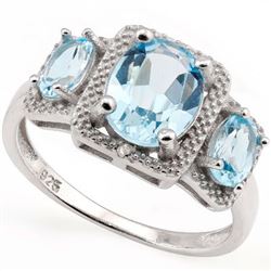 GENUINE 3.50 CTW BLUE TOPAZ AND 0.01 CTW DIAMOND PLATIN