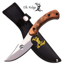 ELK RIDGE 8" BURL WOOD HANDLE FULL TANG FIXED BLADE KNI