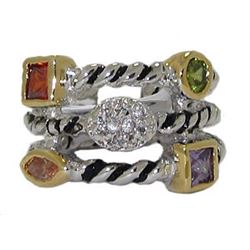 Triple Row Cz Cable Ring Austrian Crystal Dark Multi