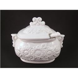 Gravy Bowl and Spoon, Porcelain Soup Tureen, Excellent