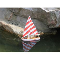 Hand Made 21" Rustic Red Striped Floating Sailboat