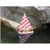 Image 1 : Hand Made 21" Rustic Red Striped Floating Sailboat