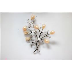 TREE PEACH PEARL CZ BROOCH AUTHENTIC PHILIPPINE PEARL M