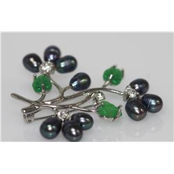 BLACK PEARL EMERALD AND CZ BROACH