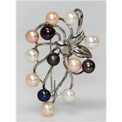 MULTICOLOR PEARL BROOCH .925 STERLING SILVER