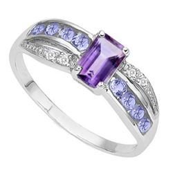 GENUINE 1.18 CTW AMETHYST AND TANZANITE PLATINUM PLATED