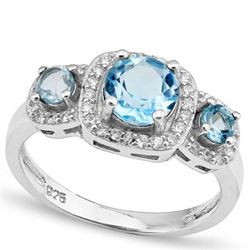 GENUINE 2.50 CTW BLUE TOPAZ PLATINUM PLATED .925 STERLI