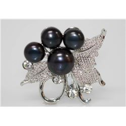 BLACK PEARL CZ BROOCH .925 STERLING SILVER