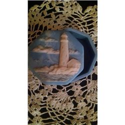 Blue Lighthouse soapstone trinket box