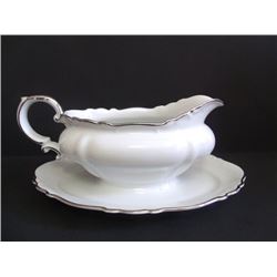 Royal Crest Gravy Boat with Attached Underplate, White