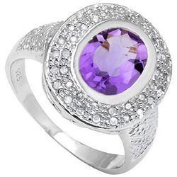 GENUINE 2.10 CTW AMETHYST AND 0.01 CTW DIAMOND PLATINUM