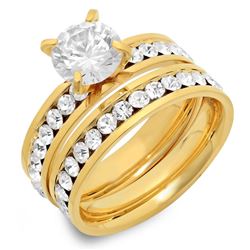 18kt Plated Stainless Engagement Wedding Ring Set CZ's