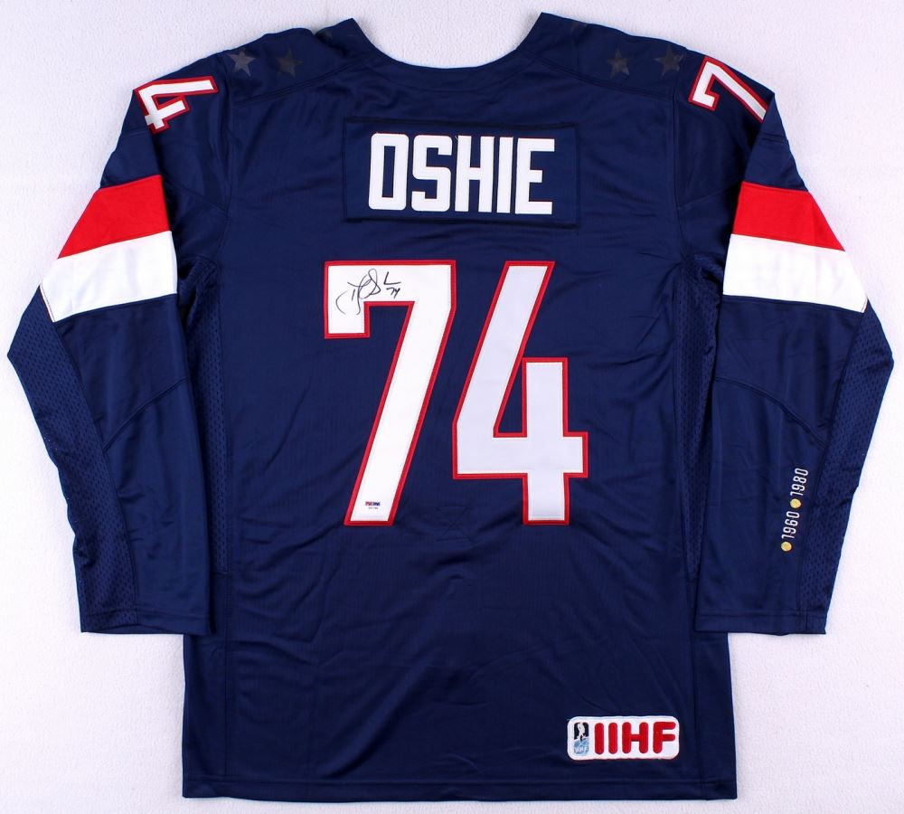 T.J. Oshie Signed Team USA Jersey (PSA COA)