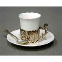 EUROPEAN CERAMIC 2, 6 KAFFEKOPPAR MED FAT, COALPORT ENGLAND, VITT PORSLIN MED GENOMBRUTEN SILVERI…