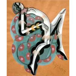 PAINTINGS & SCULPTURES, HUGO SCHEIBER 1873-1950, GOUACHE, DANSÖS, ENLIGT ATERGO  PÅSKRIFT NELL WA…