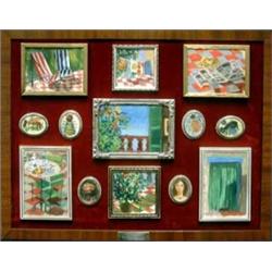 PAINTINGS & SCULPTURES, HARRY WICHMAN 1916-, COLLAGE AV 13 MINIATYRMÅLNINGAR AV SOMMARMOTIV, INSE…