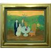 PAINTINGS & SCULPTURES, LENNART JIRLOW 1936-, OLJEMÅLNING, SÄLLSKAP KRING KAFFEBORDET I PRUNKANDE…