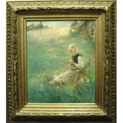 PAINTINGS & SCULPTURES, ELISABETH WARLING 1858-1915, OLJEMÅLNING, STICKANDE PÅ GUMMA PÅ BLOMSTERÄ…