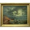 Image 1 : PAINTINGS & SCULPTURES, OKÄND KONSTNÄR, SIGN. E DAHLBERG, OLJEMÅLNING, BRINNANDE FARTYG I STORM, …