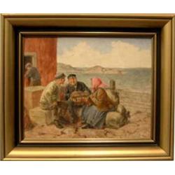 PAINTINGS & SCULPTURES, EMIL ÅBERG 1864-1940, OLJEMÅLNING, I VÄNTAN PÅ ÅNGBÅTEN, 40X50, SIGN.…