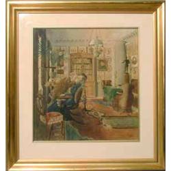 PAINTINGS & SCULPTURES, RUDOLF CARLBORG 1892-1963, AKVARELL, HOS TANDLÄKAREN, 35X32, SIGN. -49…