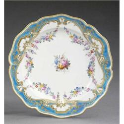 A Derby shaped edge plate, - A Derby shaped edge plate, from the same service, painted to the ce...