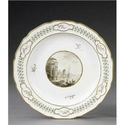 A Derby plate, - A Derby plate, pattern 204, the central circular panel painted, in the manner o...