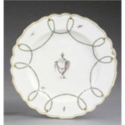 A Derby shaped circular plate, - A Derby shaped circular plate, from the same service, the centr...